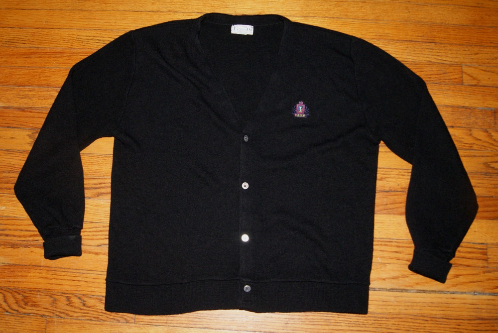 Vintage 90s IZOD Embroidered Crest Logo Black Cardigan Sweater Mens XL Preppy